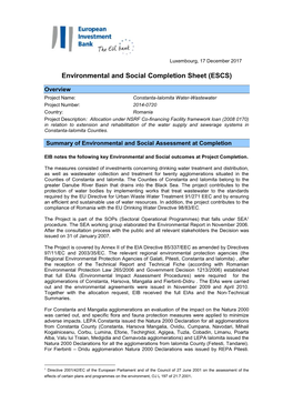 Environmental and Social Data Sheet