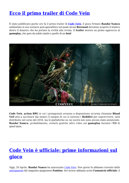 Ecco Il Primo Trailer Di Code Vein,Code Vein È Ufficiale: Prime