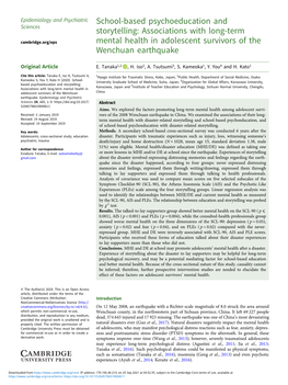 School-Based Psychoeducation and Storytelling: Associations with Long-Term Mental Health in Adolescent Survivors of the Wenchuan