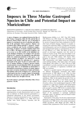 Imposex in Three Marine Gastropod Species in Chile and Potential Impact on Muriciculture