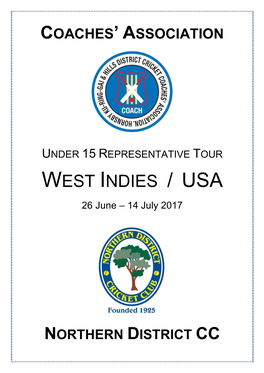 Under 15 Representative Tour West Indies / Usa