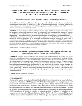 FENOLOGÍA Y ESTACIONALIDAD DEL GÉNERO Mexigonus Edwards, 2002 (ARANEAE: SALTICIDAE) EN UN BOSQUE TEMPLADO AL NORTE DE CUERNAVACA, MORELOS, MÉXICO