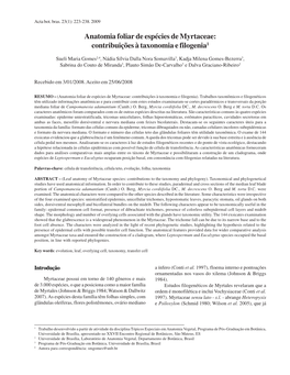 Anatomia Foliar De Espécies De Myrtaceae: Contribuições À Taxonomia E Filogenia1