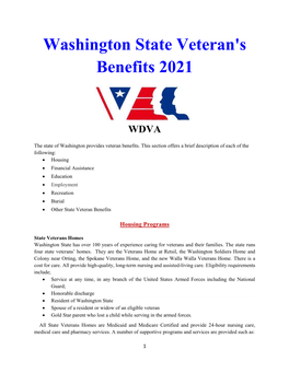 Washington State Veteran's Benefits 2021