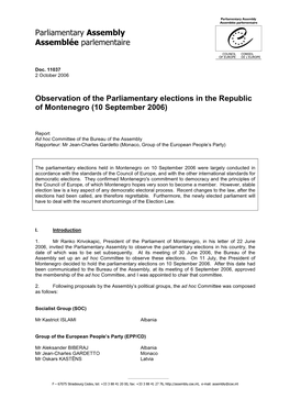 Observation of the Parliamentary Elections in the Republic of Montenegro (10 September 2006)