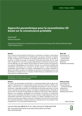 Approche Paramétrique Pour La Reconstitution 3D Basée Sur La Connaissance Préalable