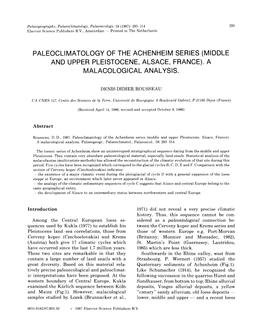 Paleoclimatology of the Achenheim Series (Middle and Upper Pleistocene, Alsace, France). a Malacological Analysis