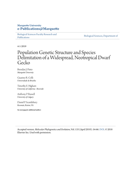 Population Genetic Structure and Species Delimitation of a Widespread, Neotropical Dwarf Gecko Brendan J