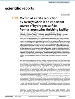 Microbial Sulfate Reduction by Desulfovibrio Is an Important Source of Hydrogen Sulfde from a Large Swine Fnishing Facility Olga V