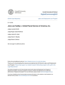 Jerry Lee Faidley V. United Parcel Service of America, Inc