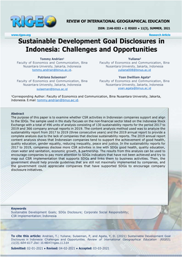 Sustainable Development Goal Disclosures in Indonesia: Challenges and Opportunities