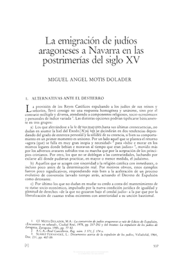 La Emigración De Judíos Aragoneses a Navarra En Las