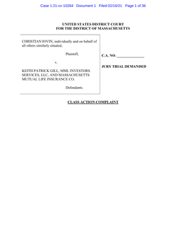 Christian Iovin, Et Al. V. Keith Patrick Gill, Et Al. 21-CV-10264-Class Action Complaint