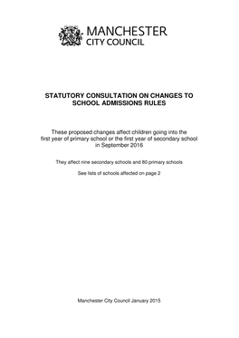 Statutory Consultation on Changes to School Admissions Rules