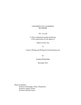 UNIVERSITY of CALIFORNIA RIVERSIDE D.C. Al Coda a Thesis