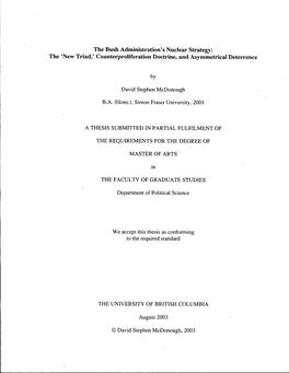 The Bush Administration's Nuclear Strategy: the 'New Triad,' Counterproliferation Doctrine, and Asymmetrical Deterrence