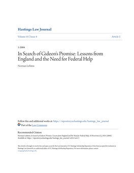 In Search of Gideon's Promise: Lessons from England and the Need for Federal Help Norman Lefstein