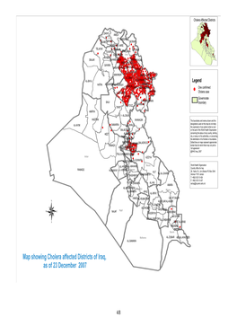 Map Showing Cholera Affected Districts of Iraq, As of 23 December 2007