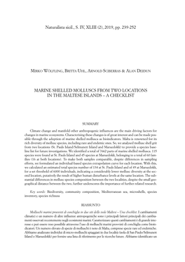 (2), 2019, Pp. 239-252 MARINE SHELLED MOLLUSCS from TWO