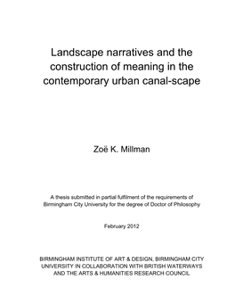 Landscape Narratives and the Construction of Meaning in the Contemporary Urban Canal-Scape