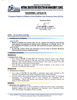 NDRRMC UPDATE on Progress Report Re Effects of the SLPA 15