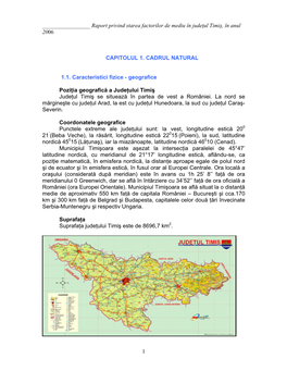 Raport Privind Starea Factorilor De Mediu În Judeţul Timiş, În Anul 2006 1