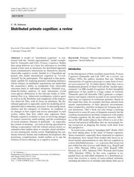 Distributed Primate Cognition: a Review