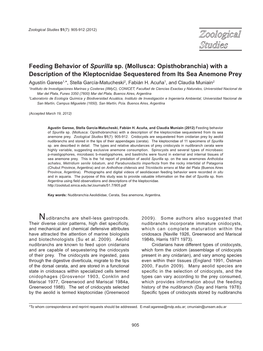 Feeding Behavior of Spurilla Sp. (Mollusca: Opisthobranchia) with A