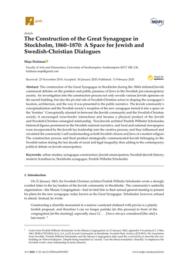 The Construction of the Great Synagogue in Stockholm, 1860–1870: a Space for Jewish and Swedish-Christian Dialogues