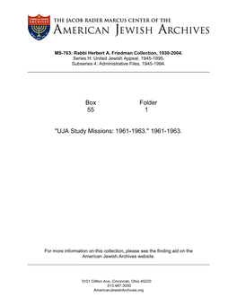 UJA Study Missions: 1961-1963." 1961-1963