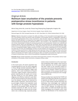 Original Article Holmium Laser Enucleation of the Prostate Prevents Postoperative Stress Incontinence in Patients with Benign Prostate Hyperplasia