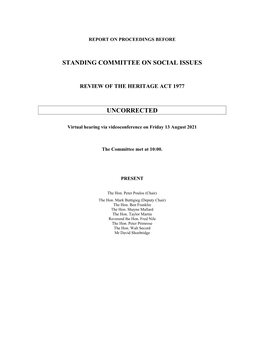 Standing Committee on Social Issues Uncorrected