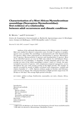 Neuroptera Myrmeleontidae): First Evidence of a Relationship Between Adult Occurrences and Climatic Conditions