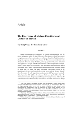 The Emergence of Modern Constitutional Culture in Taiwan*