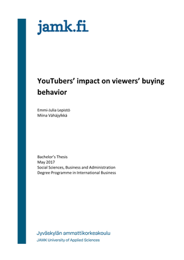 Youtubers' Impact on Viewers' Buying Behavior
