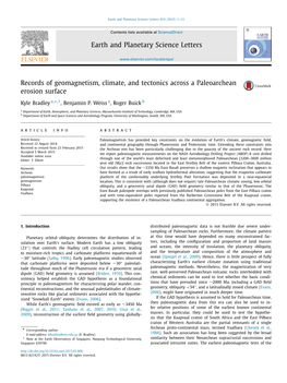 Records of Geomagnetism, Climate, and Tectonics Across a Paleoarchean Erosion Surface ∗ Kyle Bradley A, ,1, Benjamin P