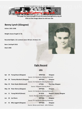 Fight Record Benny Lynch (Glasgow)