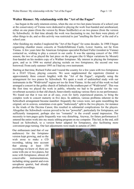 Walter Riemer: My Relationship with the "Art of the Fugue" Page 1 / 10