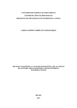 Universidade Federal De Pernambuco Centro De Ciências Biológicias Programa De Pós-Graduação Em Biologia Animal Larissa