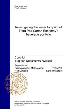 Investigating the Water Footprint of Tetra Pak Carton Economy's