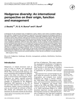 Hedgerow Diversity: an International Perspective on Their Origin, Function and Management