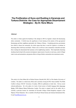 The Proliferation of Guns and Rustling in Karamoja and Turkana Districts: the Case for Appropriate Disarmament Strategies – by Dr