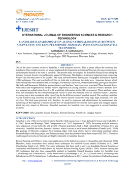 LANDSLIDE HAZARD ZONATION ALONG NATIONAL HIGHWAY BETWEEN AIZAWL CITY and LENGPUI AIRPORT, MIZORAM, INDIA USING GEOSPATIAL TECHNIQUES Laltlankima*, F