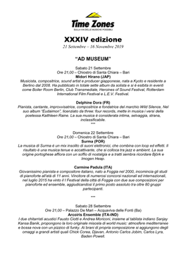 XXXIV Edizione Time Zones Programma