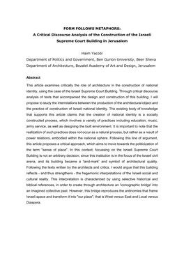 A Critical Discourse Analysis of the Construction of the Israeli Supreme Court Building in Jerusalem