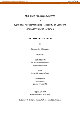Mid-Sized Mountain Streams – Typology, Assessment and Reliability of Sampling and Assessment Methods