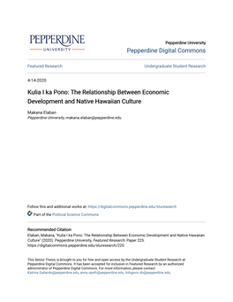 Kulia I Ka Pono: the Relationship Between Economic Development and Native Hawaiian Culture