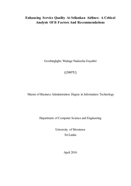 Enhancing Service Quality at Srilankan Airlines: a Critical Analysis of It Factors and Recommendations