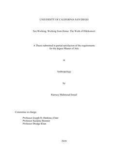 The Work of Hikikomori a Thesis Submitted in Partial