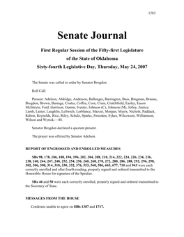 Senate Journal May 24, 2007